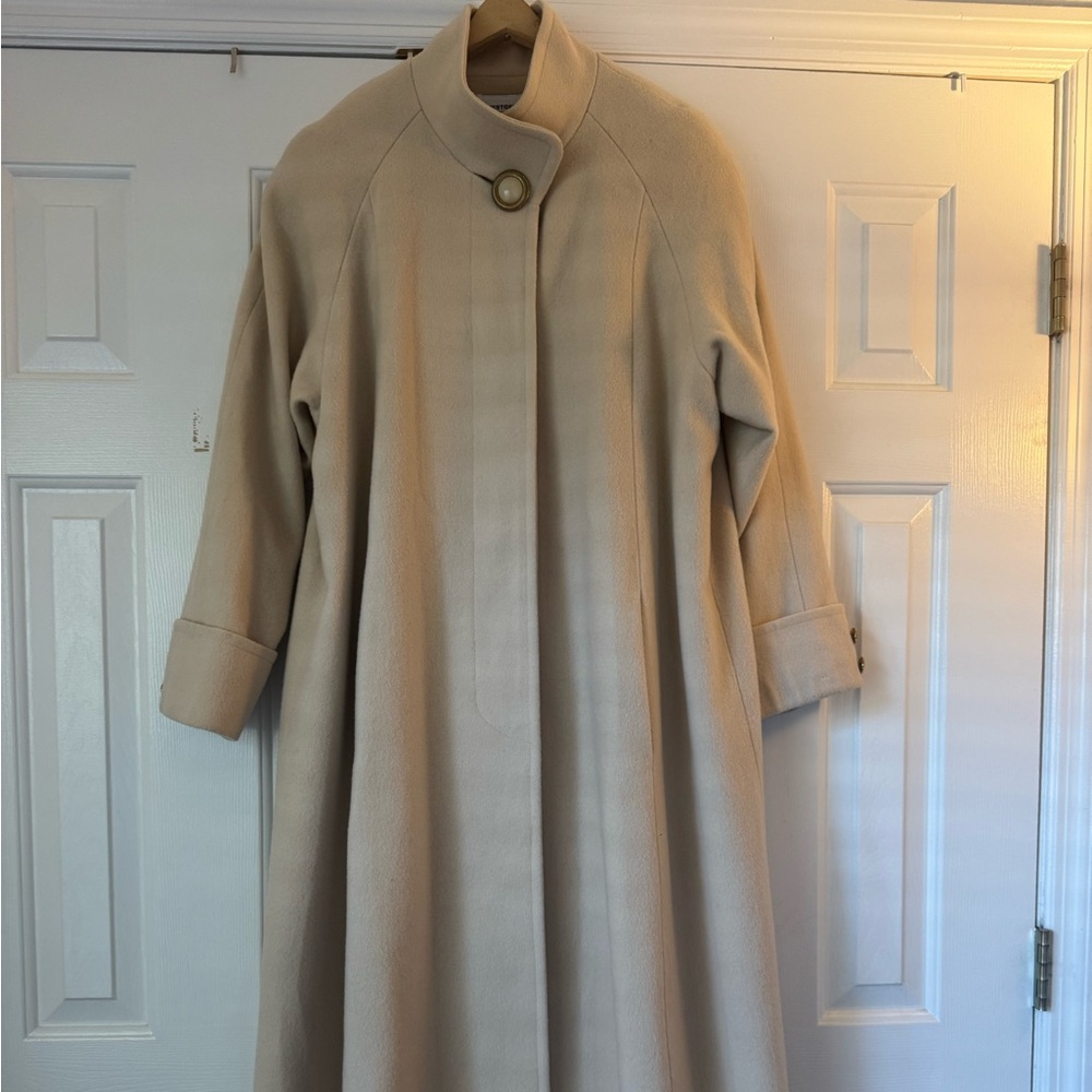 Preston & York Tan Long Sleeve Winter Coat 100% wool with Button Accent